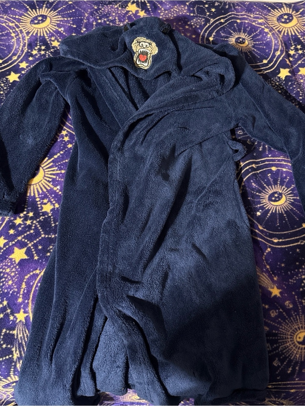 Joe Boxer Navy Plush Hooded Robe with Logo Tag